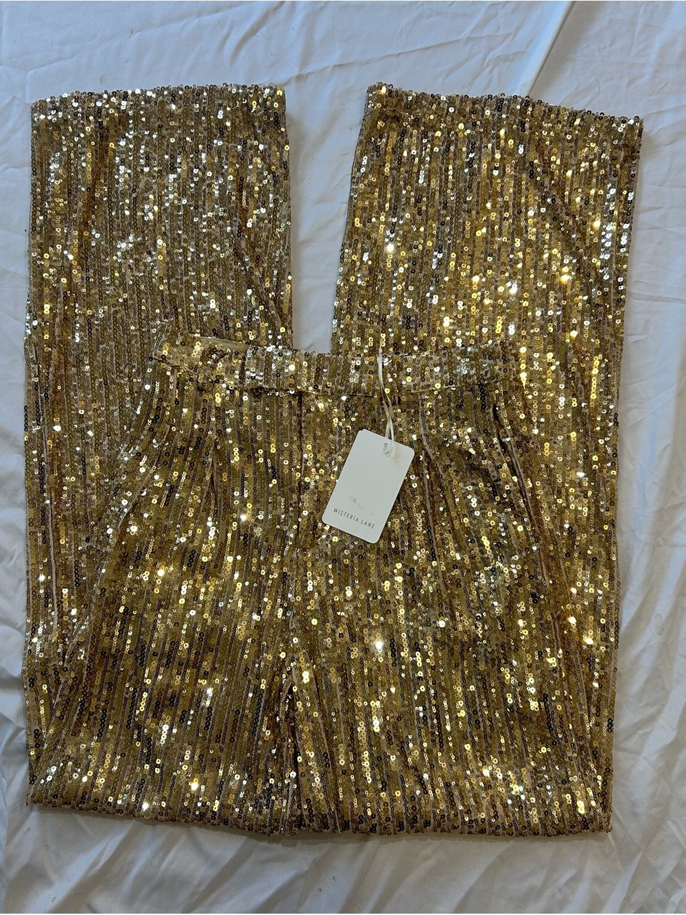 Wisteria Lane Gold Sequin Wide-Leg Pants